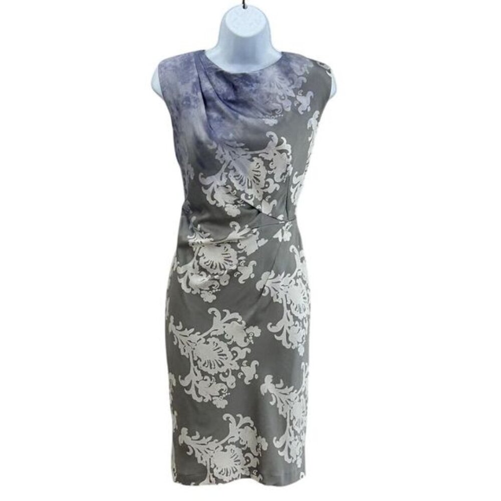 Suzi Chin Women's Silk Gray Floral Sheath Dress Size 8 Sleeveless Party
